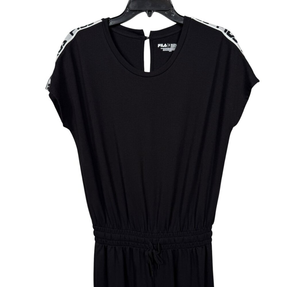 FILA Jumpsuit Womens Small Black 90s Logo Rayon Elastic Waist Stretch Casual - Picture 4 of 5